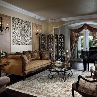 Example of an ornate living room design in Miami with a music area and beige walls