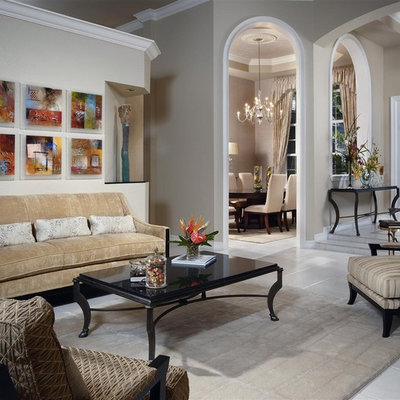 Inspiration for a timeless formal living room remodel in Miami with beige walls