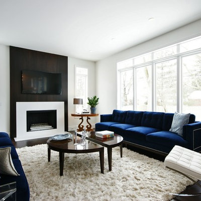 Living room - contemporary living room idea in Detroit with white walls