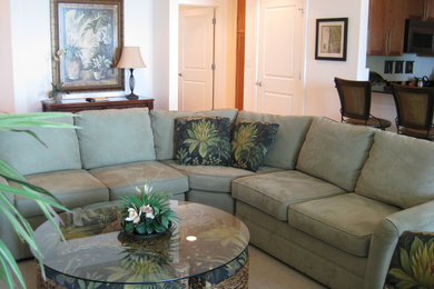 Example of an island style living room design in Other