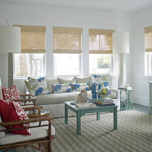 Living room - mid-sized coastal formal and enclosed gray floor living room idea in Atlanta with white walls, no fireplace and no tv