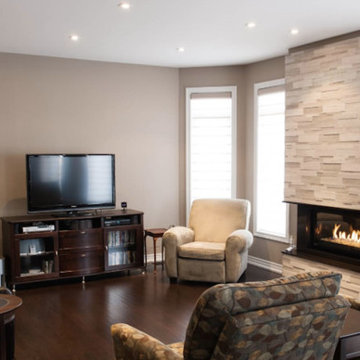 Living Room, Stone Fireplace, Dark Hardwood Floors, 2013