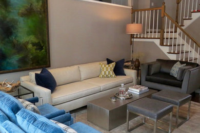 Living room - contemporary dark wood floor living room idea in Boston with beige walls