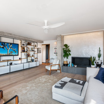 Living Room with Custom Steel Shelving