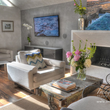 Living Room with Custom Veneer Plaster on Walls & Ceiling