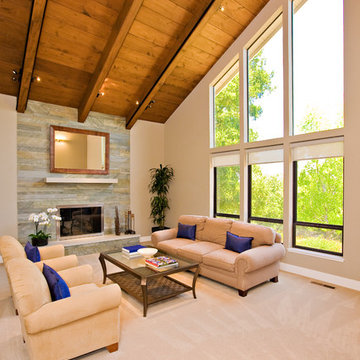 living room with fireplace by master stonemason