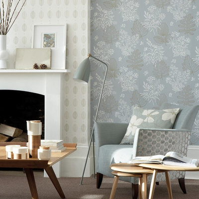 Transitional gray floor living room photo in West Midlands