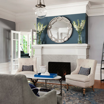 Living Room with marble fireplace