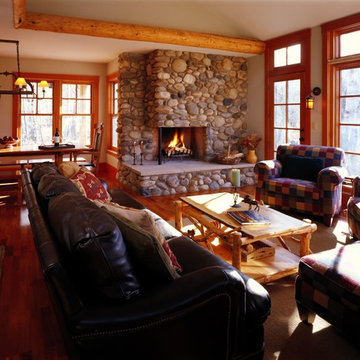 Living Room with Rock Fireplace