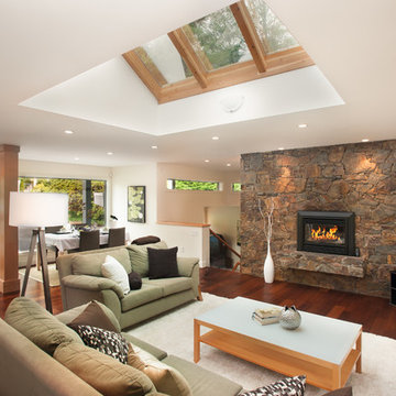 Living Room With Skylight Vaulted Ceiling