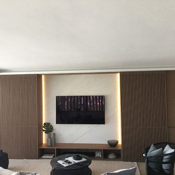 Living room with sliding screen doors