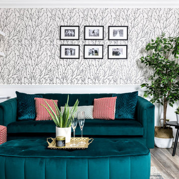 Living Room with Velvet Sofa, Contemporary Design
