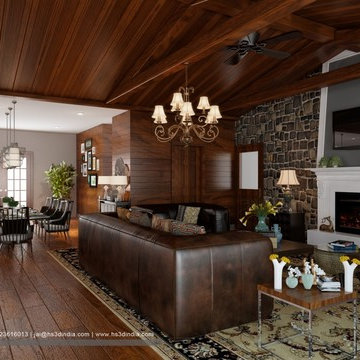 Living Room With Vintage Contemporary Furniture And Decor, Rendering In India