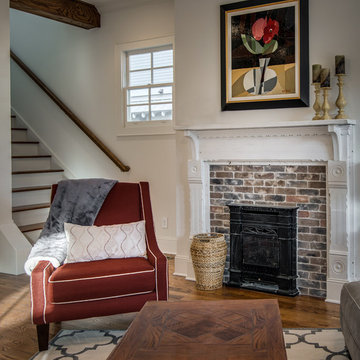 Living Room with Vintage Fireplace Mantel