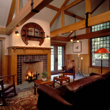 Living Room with Wood Burning Fireplace