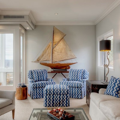 Living room - traditional living room idea in Portland Maine with gray walls