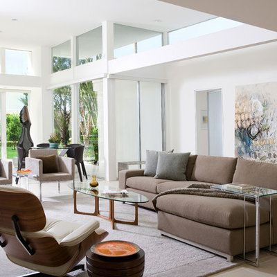 Living room - large contemporary open concept and formal beige floor living room idea in Los Angeles with white walls and no tv