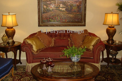 Example of a mid-sized classic formal carpeted living room design in Orlando with beige walls, no fireplace and no tv