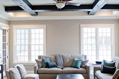 Living room - transitional enclosed dark wood floor living room idea in Cincinnati with beige walls