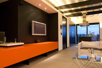 Diseño de salón contemporáneo con paredes negras