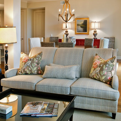 Inspiration for a timeless living room remodel in Charleston with beige walls