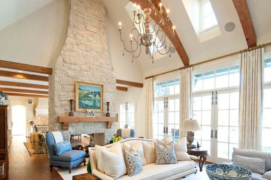 Living room - large french country open concept living room idea in Dallas