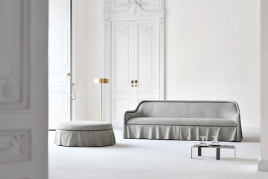 Свежая идея для дизайна: большая парадная, открытая гостиная комната в современном стиле с белыми стенами - отличное фото интерьера