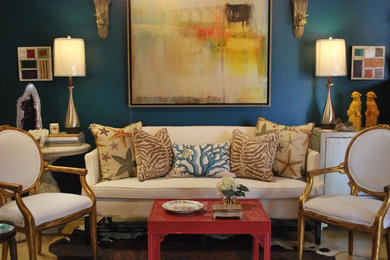 Example of an eclectic living room design in Other with blue walls