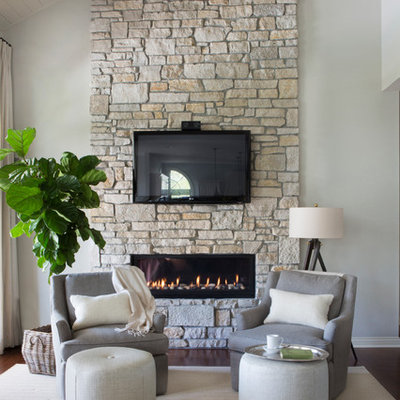 Inspiration for a timeless living room remodel in Other with gray walls