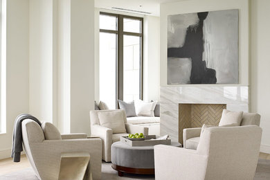Living room - contemporary living room idea in Atlanta with no tv, white walls, a standard fireplace and a tile fireplace