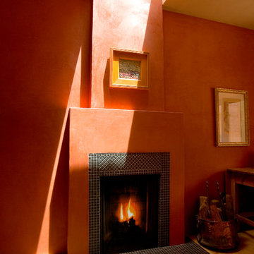 Mandeville Canyon Brentwood, Los Angeles modern home fireplace detail with overh