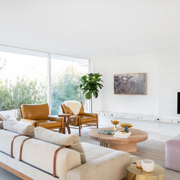Mandy Moore Living Room with White Washed Brick Fireplace