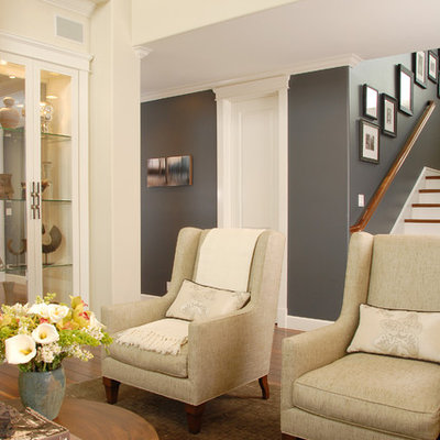 Living room - transitional living room idea in Los Angeles with gray walls