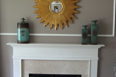 Mantel in Transitional Living Room