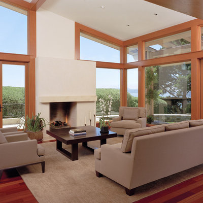 Example of a trendy living room design in San Francisco with a standard fireplace