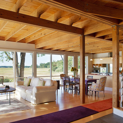 Living room - country open concept living room idea in Boston