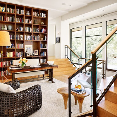 Inspiration for a modern living room library remodel in Austin