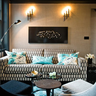 Diseño de salón para visitas cerrado, contemporáneo, sin chimenea y televisor, con paredes beige
