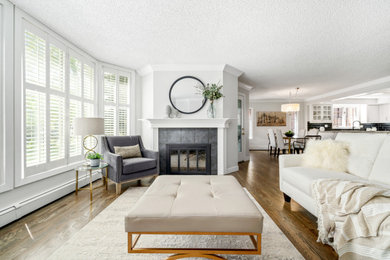 Example of a transitional living room design in Calgary