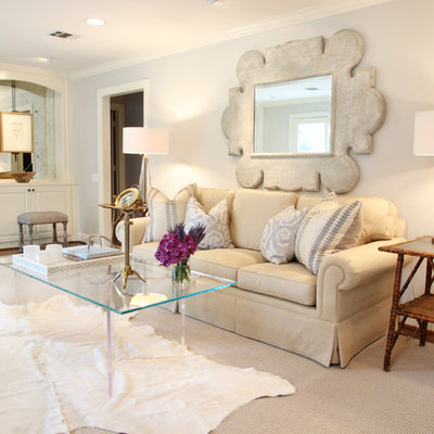 Inspiration for a timeless living room remodel in Houston with beige walls