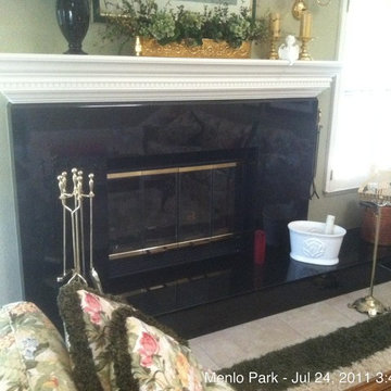 Menlo Park Fireplace and Hearth from polished Absolute Black granite.