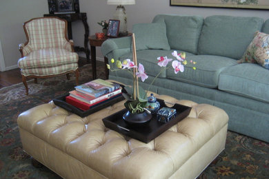 Living room - mid-sized traditional open concept medium tone wood floor living room idea in San Francisco