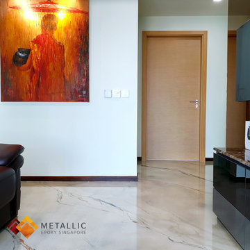Metallic Epoxy Flooring Design (Gold and Black Veins on Khaki Base)