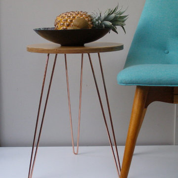 Mid century inspired  birch ply table with copper hairpin legs