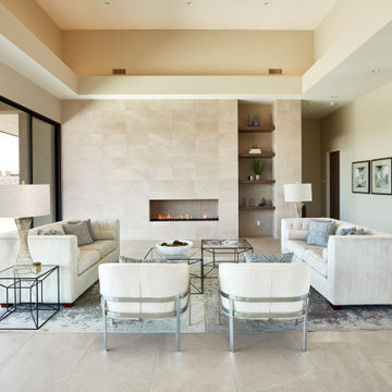 Mid Century Modern- Living Area White on Beige