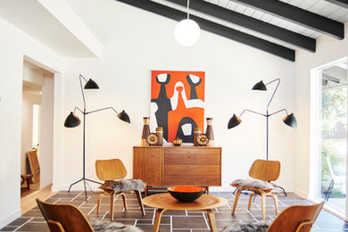 Inspiration for a mid-sized 1950s living room remodel in Los Angeles with white walls