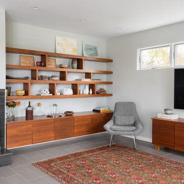 Mid Century Style Living Area with Custom Built-Ins - Long Island, NY