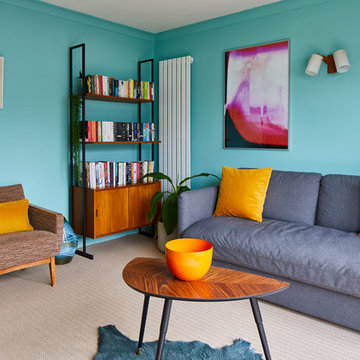 75 Mid-Century Modern Turquoise Living Room Ideas You'll Love - March ...