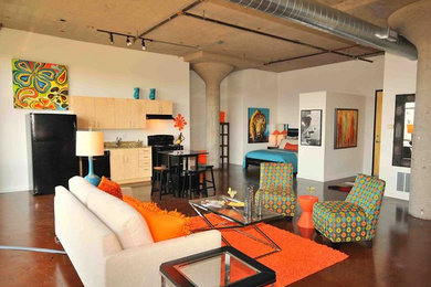 Living room - modern living room idea in Detroit