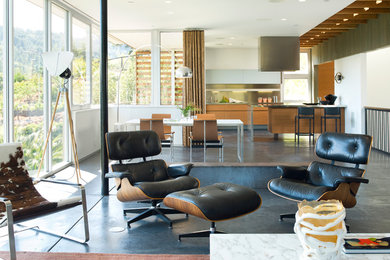 Example of a minimalist concrete floor living room design in San Francisco